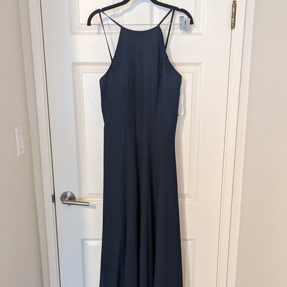 Navy bridesmaid formal prom maxi halter neck dress - Picture 5 of 6